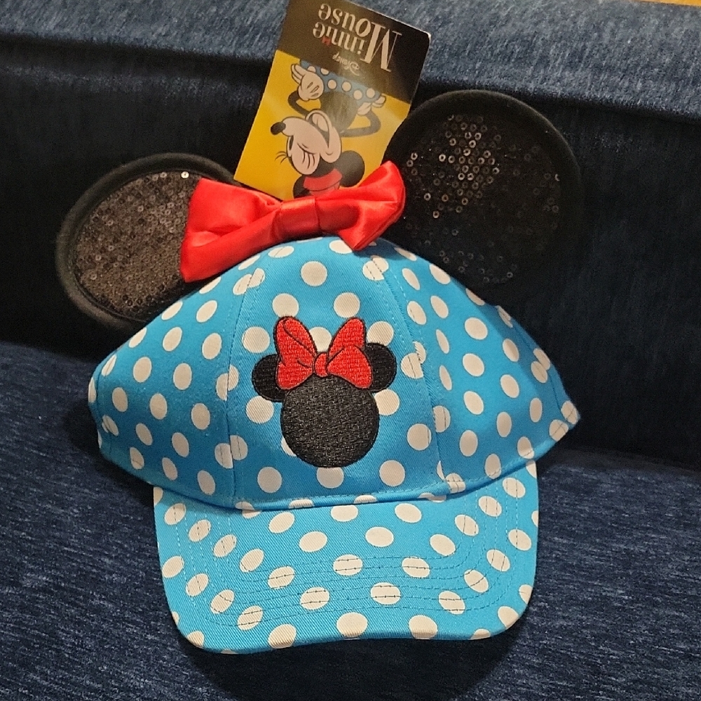 Disney Jerry Leigh Minnie Mouse Blue Polka Dot Adult Hat Cap Snapback NWT